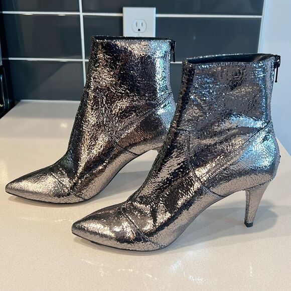 Free People Willa Metallic Leather Ankle Boot Silver Size  8 Eu38 - Picture 3 of 11